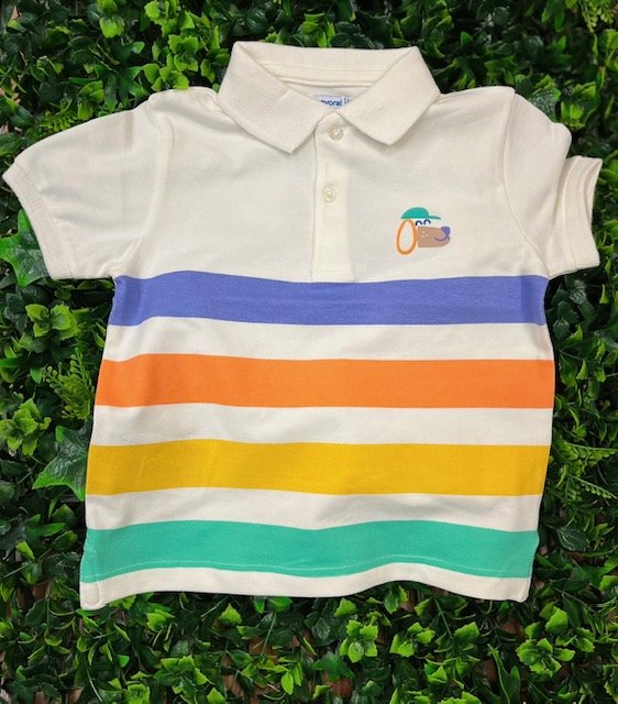 MAYORAL 1108 TODDLER BOY CREAM POLO PASTEL COLOUR STRIPE 18MTHS ,2 & 3YRS ONLY 