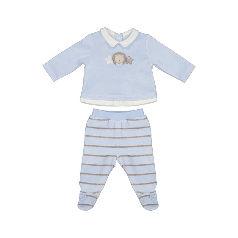 MAYORAL BABY BOYS CLOTHING  2508 2 PCE TROUS SET  BLUE COLLARED TOP FAUX SHIRT /STRIPE1- 2  & 4-6MTHS ONLY 