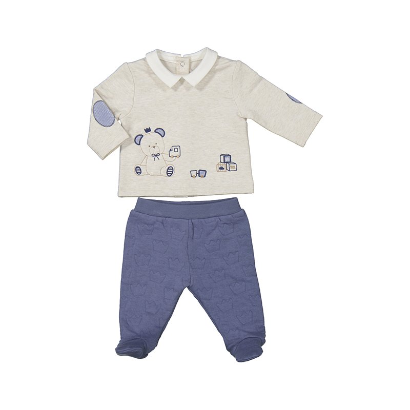 MAYORAL BABY BOYS CLOTHING  2510 2 PCECREAM MARL POLO SWEAT /CHINA BLUE TROUS  4-6mths only 