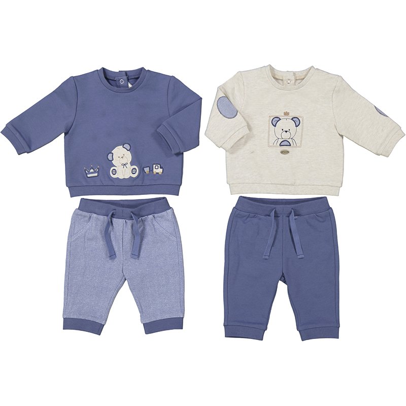 MAYORAL BABY BOYS CLOTHING  2680 2 PCE CREAM MARL SWEATSHIRT /BLUE JOG BOTTOM (ON 2 PCE SET ONLY )   2-4MONTHS ONLY 
