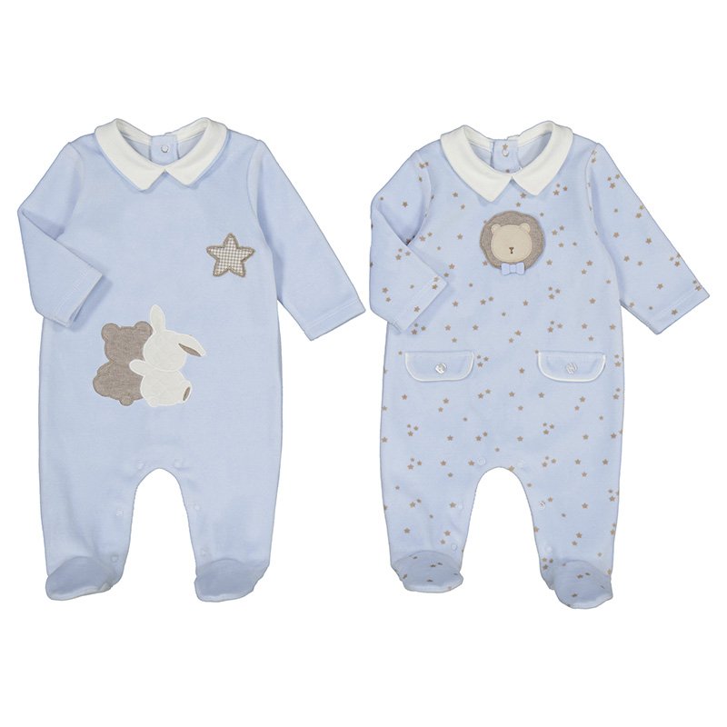 MAYORAL BABY BOYS CLOTHING 2749 PALE BLUE ALL IN ONE WITH FEET AND COLLAR (ONE ONLY) 0-1 & 4-6MTHS ONLY 
