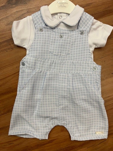 BLUESBABY BB1244 BABY BOYS POLO  AND DUNGAREE SET  PALE BLUE/WHITE 