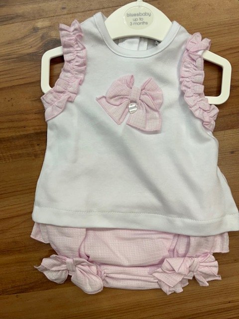 BLUESBABY BB1303 BABY GIRLS TOP AND SHORTS PINK/WHITE 