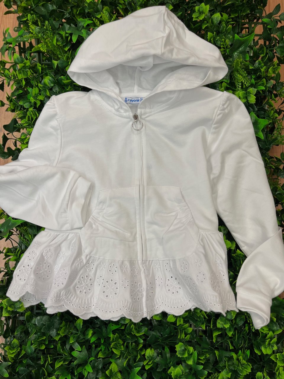 MAYORAL 3477  GIRLS ZIP RUFFLE HOODIE  WHITE COTTON   4 & 5YRS ONLY 