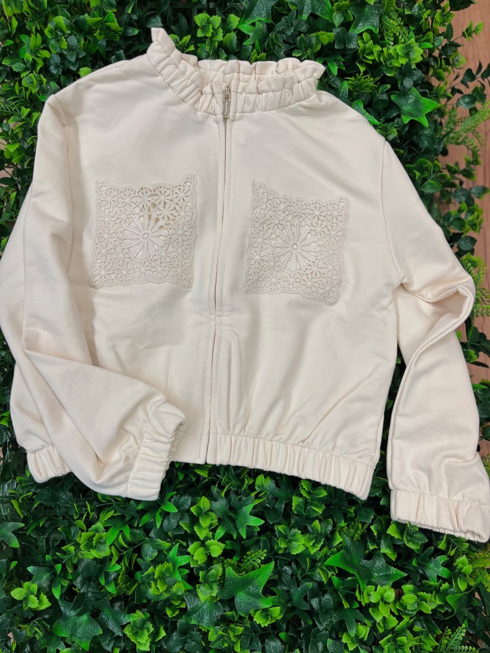 MAYORAL 3476 ZIP UP CREAM SWEAT JACKET  LACE POCKET DETAIL 3YRS ONLY 