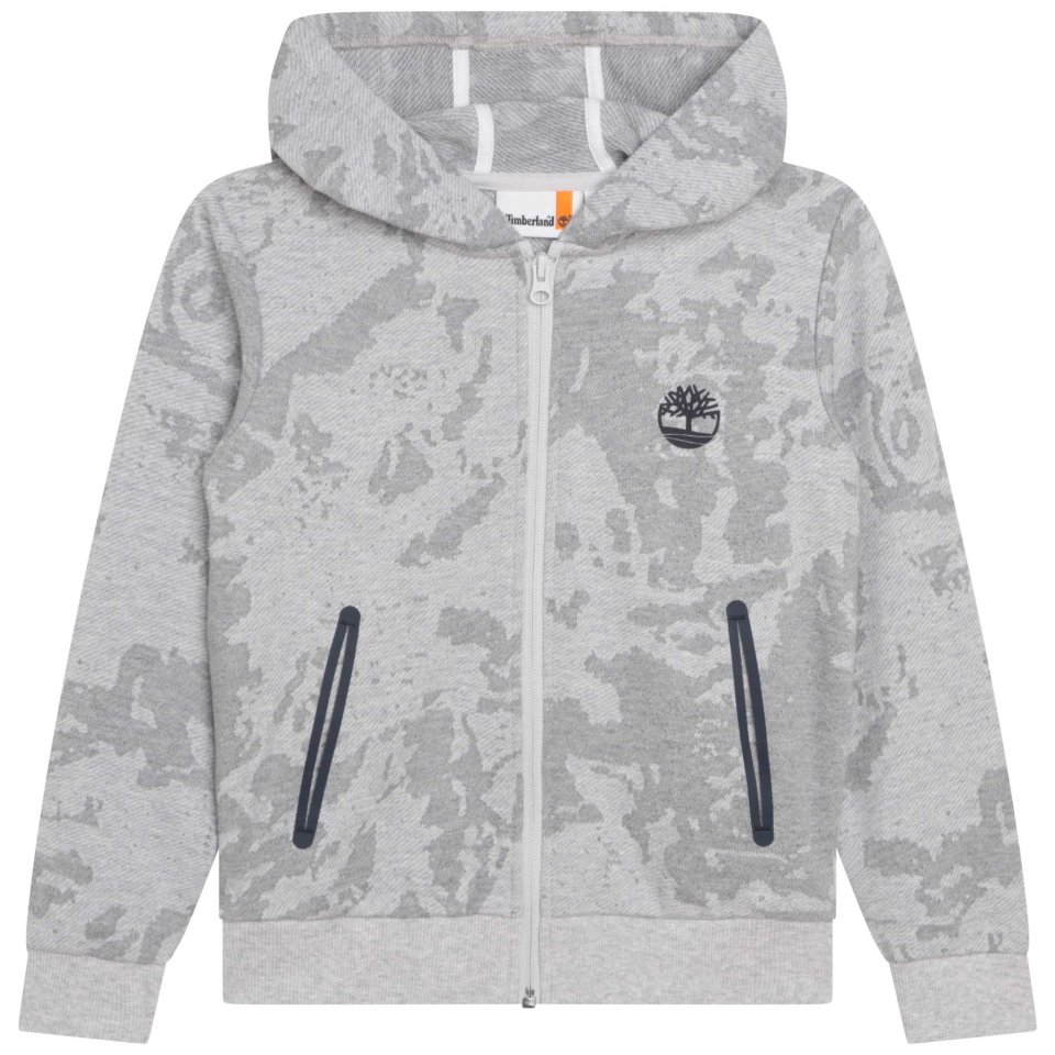 TIMBERLAND BOYS CLOTHING  T25U15 GREY UNIQUE CAMO COTTON  MIX ZIP UP HOODIE sold out 