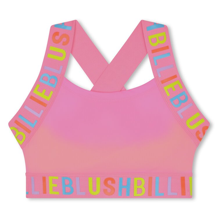 BILLIEBLUSH U20092 PINK/NEON CROP TOP  BRANDED STRAPS ( SEE MATCHING CYCLE SHORTS) 5 & 12YRS ONLY 