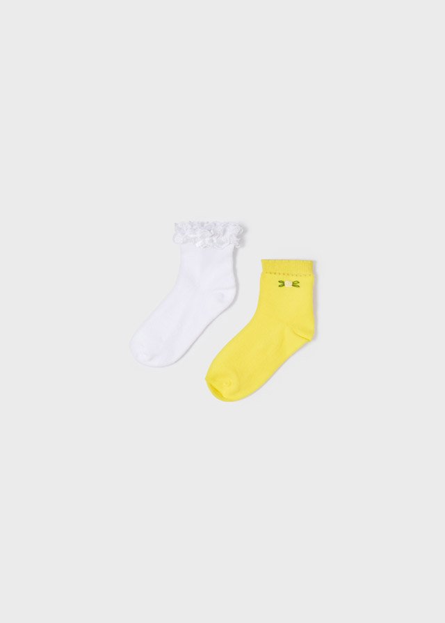 MAYORALL GIRL CLOTHING 10232 2 PACK OF SOCKS    WHITE AND YELOW  4yrs only