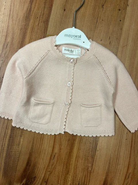 MAYORAL 1376 BABY GIRL PALE PEACH FINE COTTON  KNIT CARDIGAN 