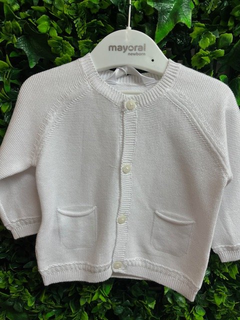 MAYORAL 1380 BABY BOYS WHITE FINE KNIT COTTON CARDIGAN BUTTON THRO 