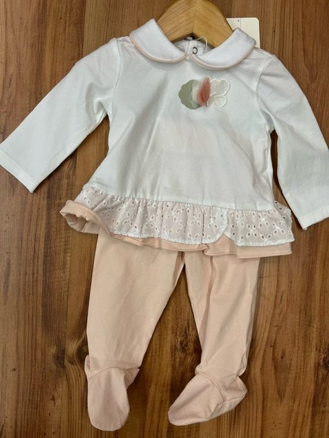 MAYORAL 1530 BABY GIRL 2 PCE LEG SET WHITE/PALE PEACH EMBROID ANGLAIS DETAIL