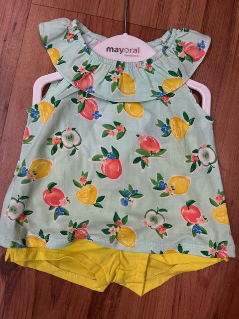 MAYORAL 1634 BABY GIRL SUN TOP AND BLOOMERS  YELLOW/APPLE GREEN 2 PCE 