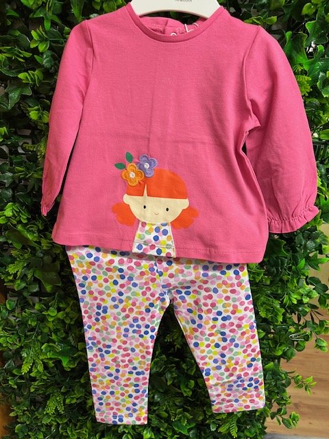 MAYORAL 1714 BABY GIRL TEE AND LEG SET  PINK LONG SLEEVE TEE MULTI COLOUR DOT LEGS 2 PCE 