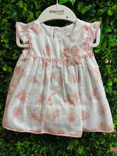MAYORAL 1807 BABY GIRL COTTON DRESS AND KNICKS  SET PRINTED TEDDY DETAIL