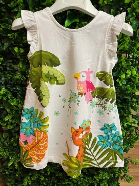 MAYORAL 1931 TODDLER GIRL SOFT JERSEY COTTON DRESS JUNGLE PRINT AND BACK OPEN DETAIL 18MTHS ONLY 