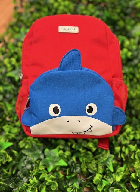 MAYORAL 19435 TODDLER BOY RUCK SAC  RED CANVAS SHARK POCKET DETAIL  APPROX 10X 12 INCHES 