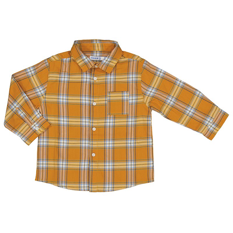 MAYORAL TODDLER BOYS CLOTHING  2178  SHIRT ORANGE AND PALE BLUE CHECK  18MONTH & 3YRS ONLY 