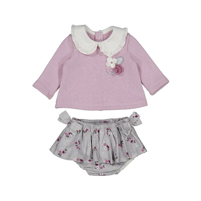 MAYORAL BABY GIRLS CLOTHING 2237 LILAC KNIT COLLARED SWEATER WITH SILVER FLORAL BLOOMERS  6-9 & 12mths only 