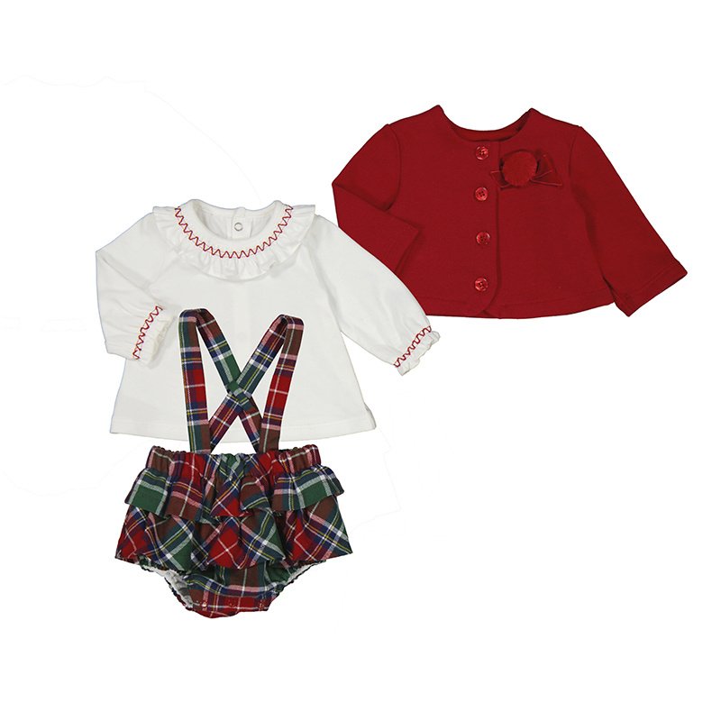 MAYORAL BABY GIRLS CLOTHING  2238 3 PCE BLOOMERS/JERSEY BLOUSE /RED CARDIGAN  6/9MTHS ONLY 