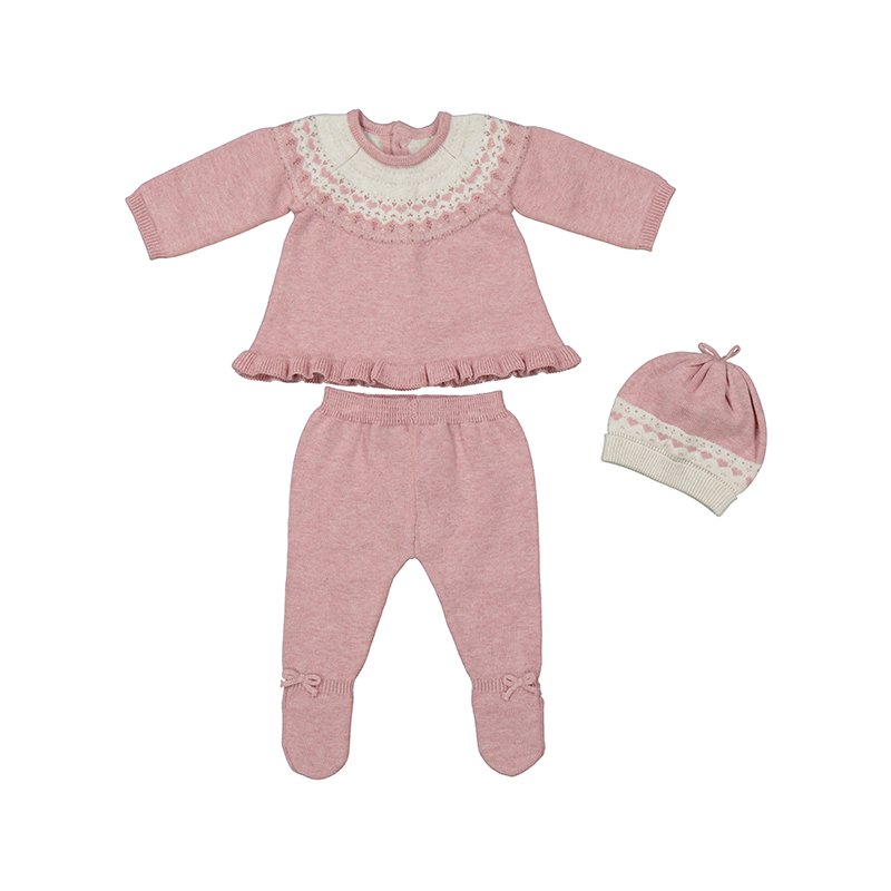 MAYORAL BABY GIRLS CLOTHING 2504 PINK FAIRISLE 3 PCE LEGGING SET WITH HAT, 12months only 
