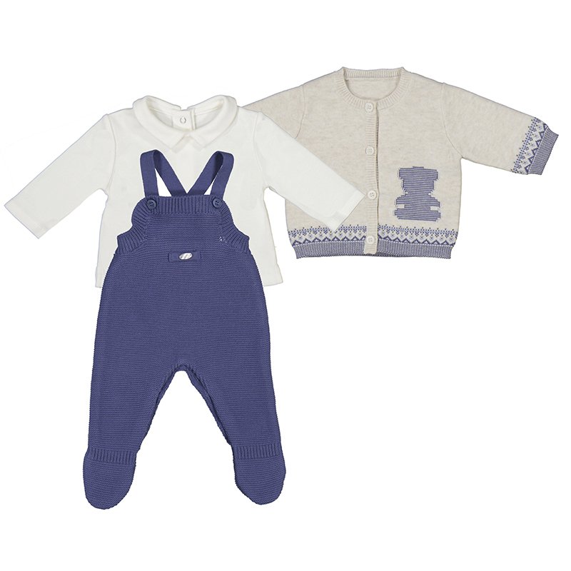 MAYORAL BABY BOYS CLOTHING  2677 CREAM/BLUE COTTON KNIT DUNG /POLO/FAIRISLE CARDIGAN 4-6 mths  only 