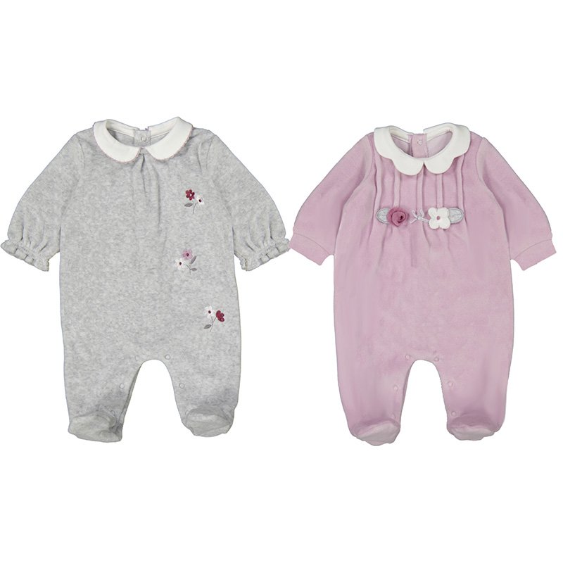 MAYORAL BABY GIRLS CLOTHING 2736 SILVER COLLARED VELOUR ALL IN ONE WITH FEET (ONE ONLY)  SOLD OUT 