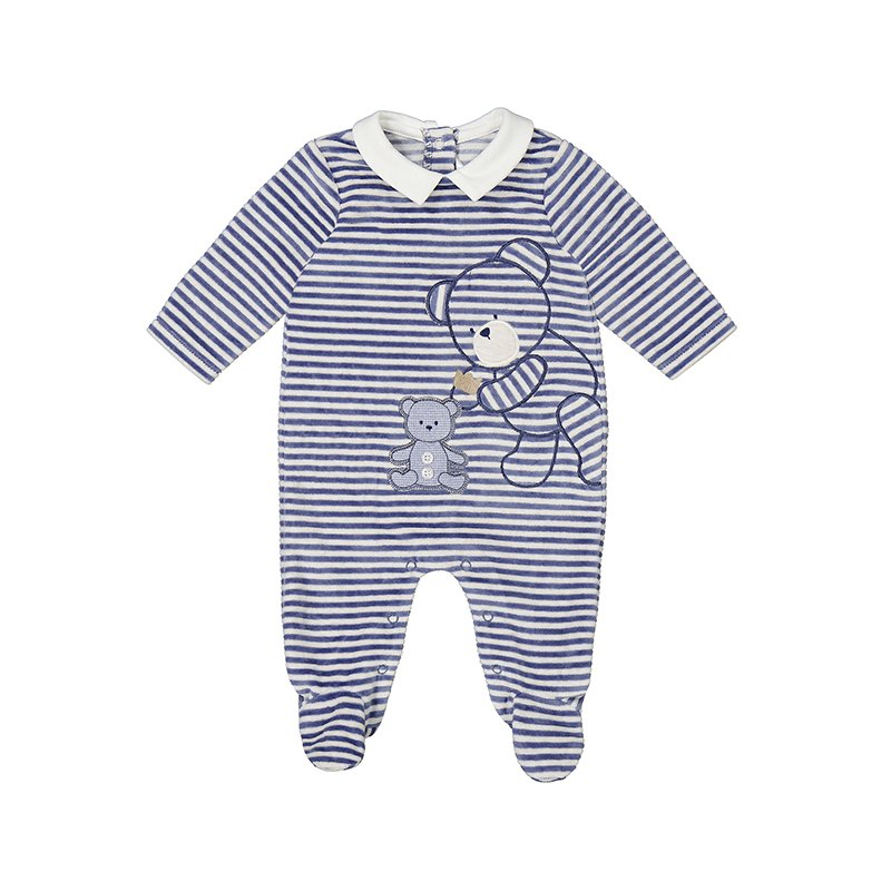 MAYORAL BABY BOYS CLOTHING  2750 CREAM//CHINA BLUE STRIPED VELOUR ALL IN ONE WITH FEET 0-1mth ONLY 