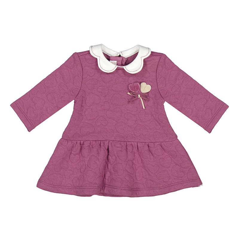 MAYORAL BABY GIRLS CLOTHING 2839 DEEP LILAC FLEECE DRESS HEART SELF PATTERN  2-4,4-6,6-9 & 12mths only 