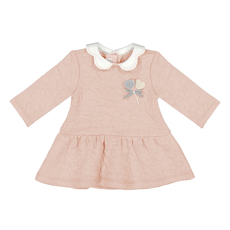 MAYORAL BABY GIRLS CLOTHING 2839 PINK FLEECE DRESS HEART DETAIL WITH COLLAR  6-9 & 12mths only 