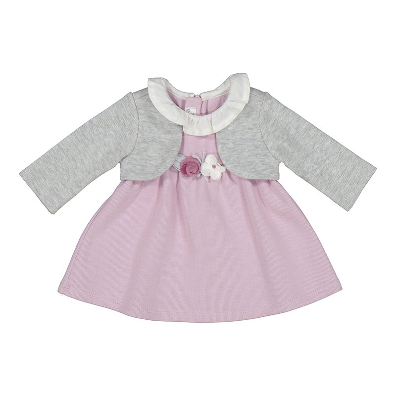 MAYORAL BABY GIRLS CLOTHING 2843 KNIT DRESS FAUX CARDIGAN LILAC/SILVER 6-9mths   only 