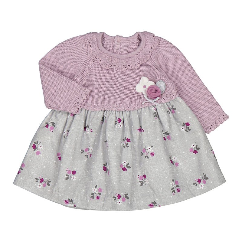 MAYORAL BABY GIRLS CLOTHING 2861 PART KNIT DRESS LILAC TOP WITH SILVER BRUSHED COTTON  12mths only 