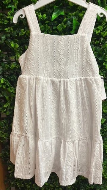 MAYORAL 3950 WHITE TEXURED COTTON DRESS  OPEN BACK DETAIL 4,5 & 7YRS ONLY 