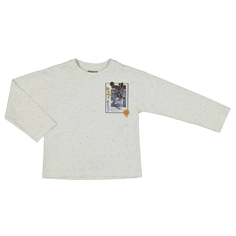 MAYORAL BOYS CLOTHING 4035 BEIGE SPECKLED SKATEBOARD THEME LONG SLEEVE TEE  4YRS ONLY 