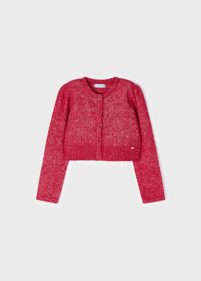 MAYORAL GIRLS CLOTHING  4308 RED MARL KNIT CARDIGAN   9YRS ONLY