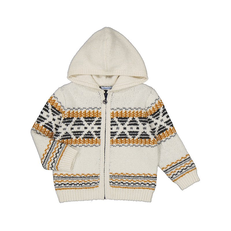 MAYORAL BOYS CLOTHING 4333 CHUNKY KNIT ZIP UP HOODIE  CREAM/BURNT ORANGE  4YRS ONLY 
