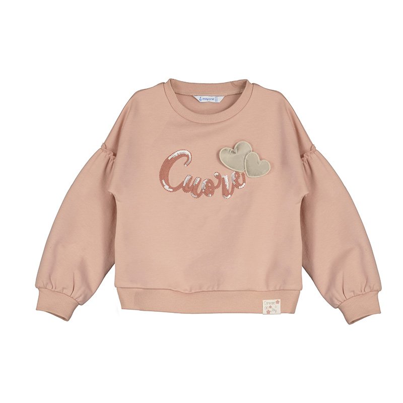 MAYORAL GIRLS  4404 NUDE PUFF SLEEVE SWEATSHIRT  SEQUIN  AND GOLD HEART APPLIQUE 6YRS ONLY 