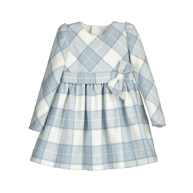 MAYORAL GIRL 4910 DUCK EGG BLUE PLAID DRESS LINED  4,5,7,8YRS ONLY 