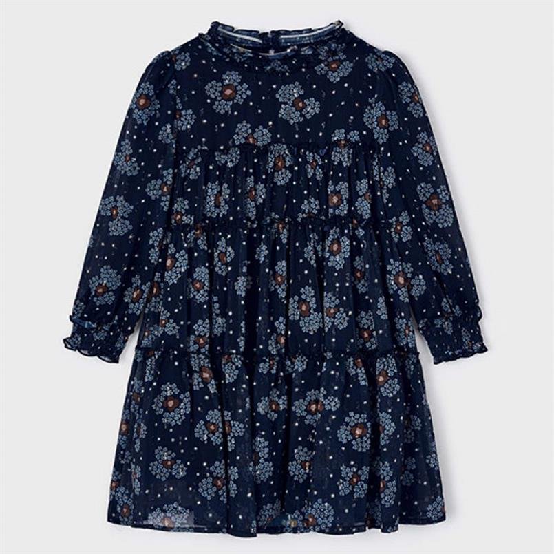 MAYORAL GIRLS 4920 NAVY CHIFFON DRESS WITH BLUE FLOWER AND JEWEL TRIM  5YRS ONLY 