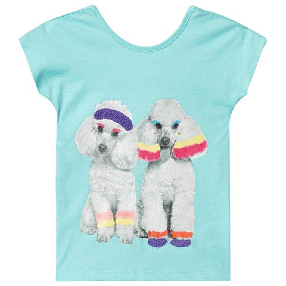 BILLIEBLUSH GIRLS CLOTHING  U15625 TURQ TEE POODLE AND JEWEL DETAIL SCOOP BACK  5yrs only 