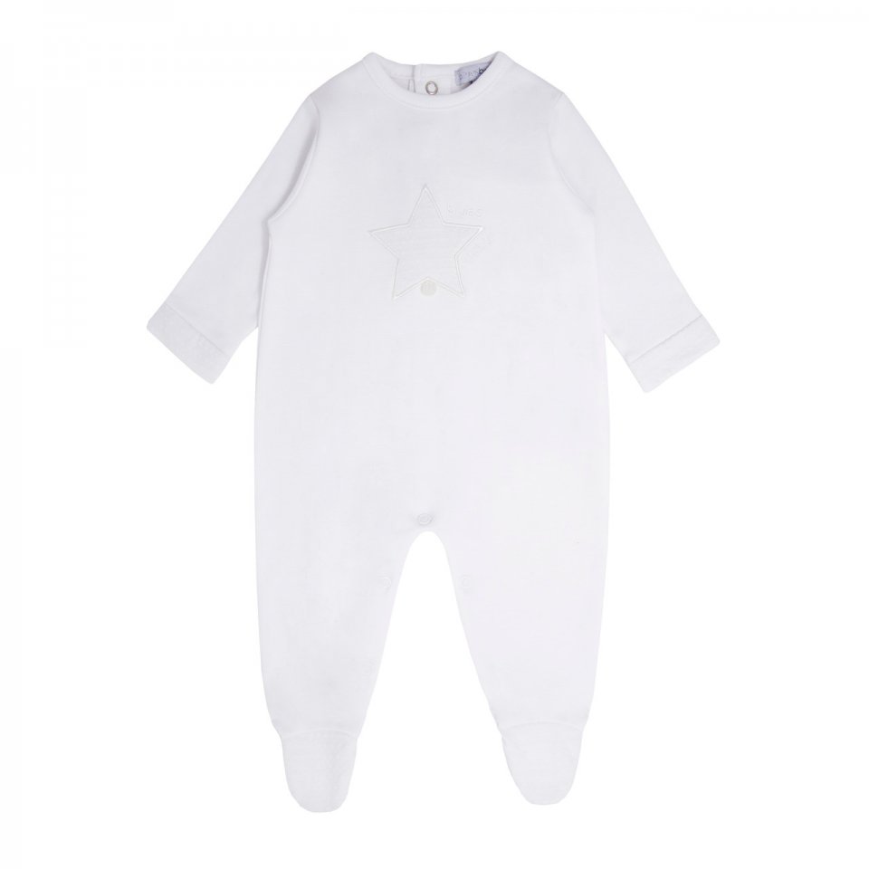 BLUESBABY BB0205 WHITE UNISEX  COTTON ALL IN ONE WITH TEXURED FEET AND STAR DETAIL  1month  & 3months only 