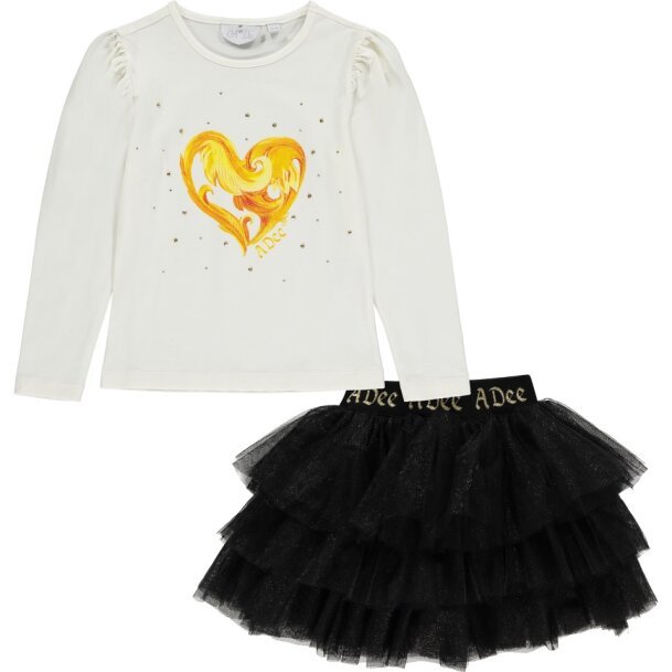 ADEE GIRLS CLOTHING  BAROQUE LOVE  BREE SNOW WHITE/BLACK/GOLD TULLE SKIRT SET 5,6,7 & 10yrs only 