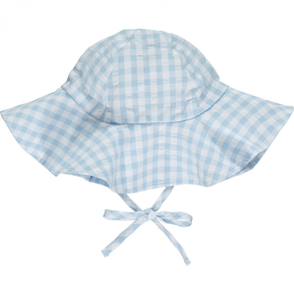 ADEE   LITTLE A    BABY CLOTHING  CHELSEY BLUE AND WHITE SUN HAT WITH CHIN TIE 