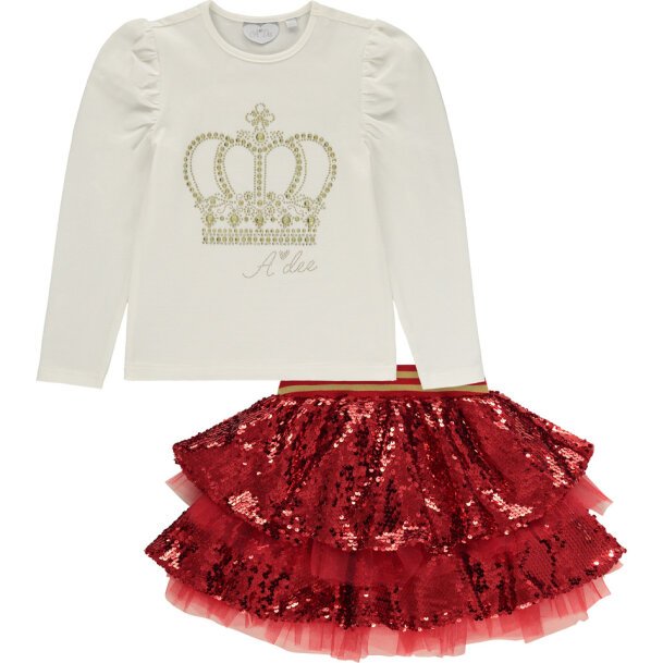 ADEE GIRLS CLOTHING  QUEEN CHLOE SNOWWHITE /RED SEQUIN SKIRT SET 3,5yrs only 
