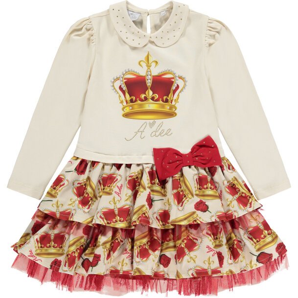ADEE GIRLS CLOTHING  QUEEN  CLARA SNOW WHITE / RED CROWN PATTERN FRILL DRESS 3 & 5yrs  ONLY 