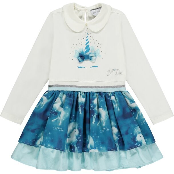 ADEE GIRLS CLOTHING  MR UNICORN  DELANEY SNOW WHITE & TEAL UNICORN PRINT SWEAT DRESS  7 & 10YRS ONLY 