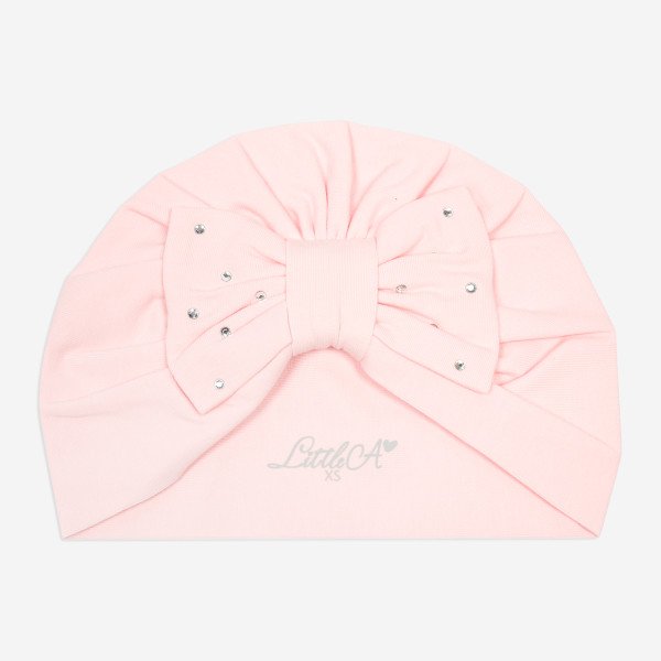 LITTLE A EMMY PINK  COTTON TURBAN WITH DIAMANTE BOW DETAIL  12months - 3yrs only 