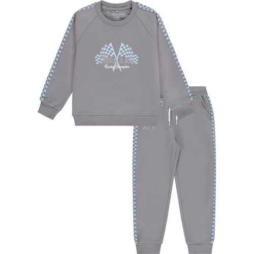 MITCH & SON BOYS CLOTHING ERNEST SWEAT TRACK SUIT  GREY PALE BLUE TRIM 2YRS ONLY 