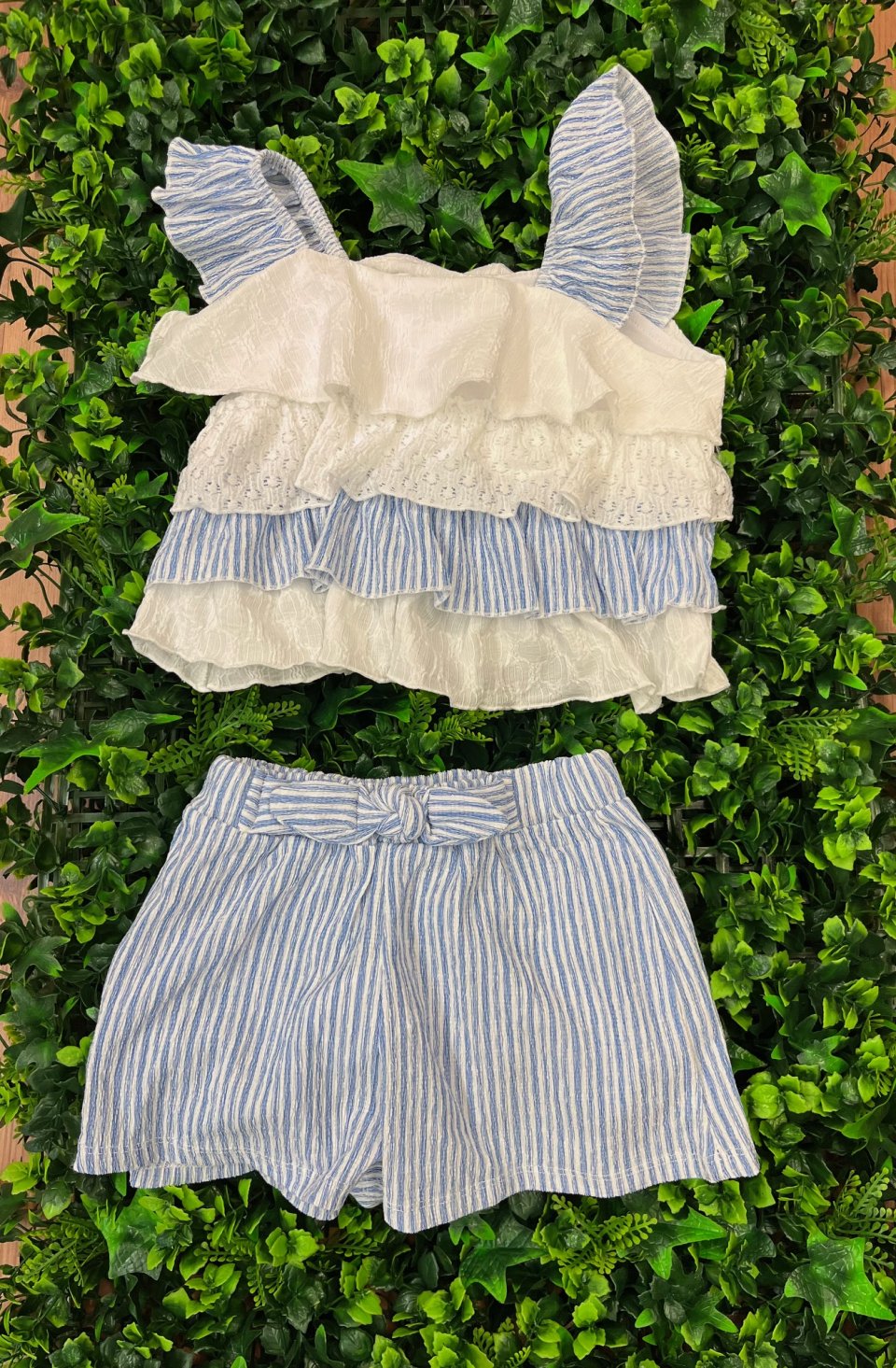 MAYORAL 3259 GIRLS STRIPE AND RUFFLE SET BLUE /WHITE 5YRS ONLY 