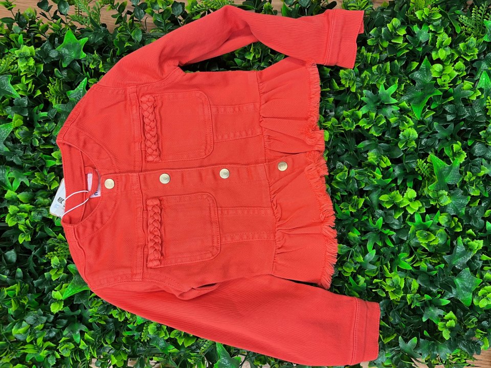 MAYORAL 3473 RED COTTON DENIM  FRILL JACKET 7,8, & 9YRS ONLY 