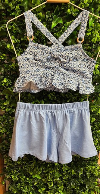 MAYORAL 3265 BLUES  CROP STRAP SUN TOP AND SOFT  COTTON SHORTS  2 PCE 8YRS ONLY 